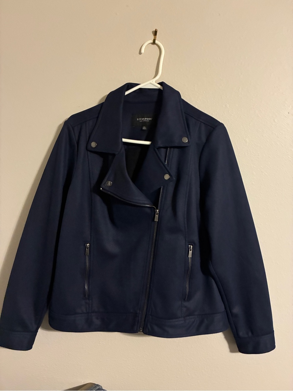 Liverpool women’s Navy Asymmetrical Zip Moto Jacket